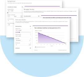 screenshots of Wellby's financial calculators available to use for free