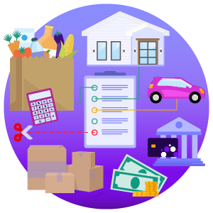 Monthly necessities being categorized into a monthly budget