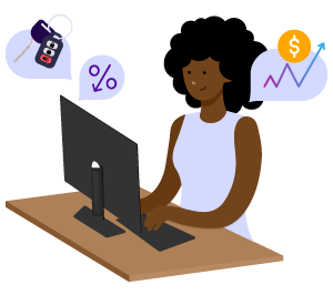 graphic of member viewing auto loans on desktop