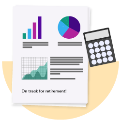 A retirement planning chart with a calculator